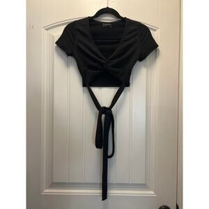 Urban Outfitters Women’s Summer Wrap‎ Tie Waist Cropped Tank Top Size S Black